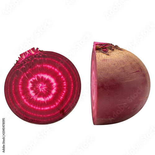 cross section of red beetroot vegetable with leaves isolated on transparent background