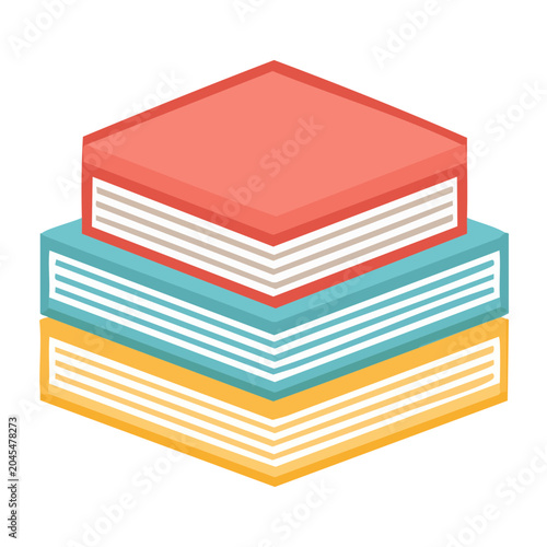 Isometric stack of colorful books in flat design