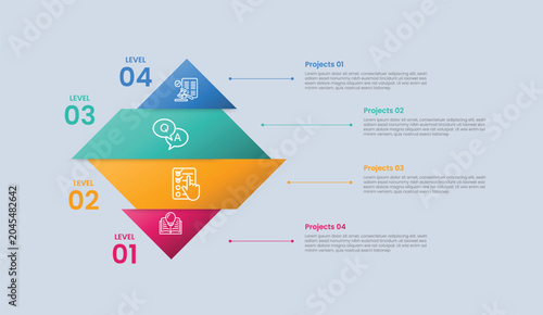 Rhombus base shape infographic with glossy gradient style with slice cut moving part with four segment information