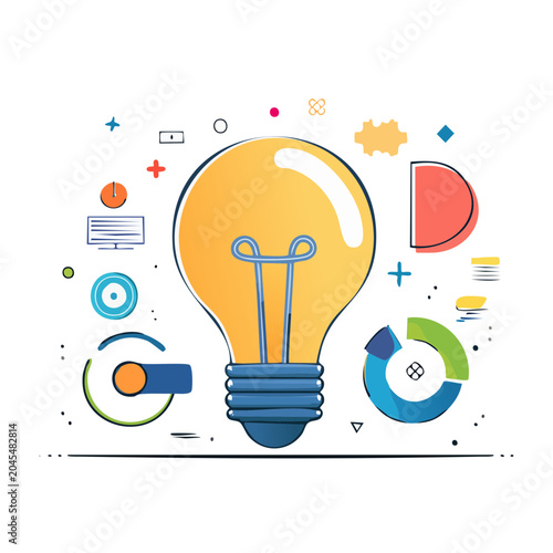 Light bulb with business and technology icons