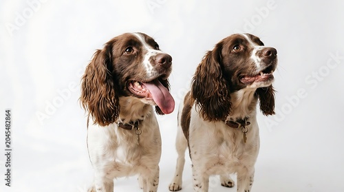 Obraz na płótnie Two english springer spaniel dogs with collars on white background