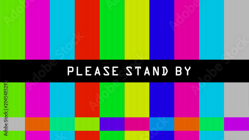 Broadcast TV Test Pattern Background with Retro Color Bars and Stand By Text