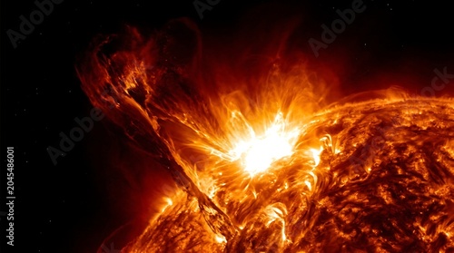 Massive Solar Flare Erupting with Plasma and Intense Light in Space