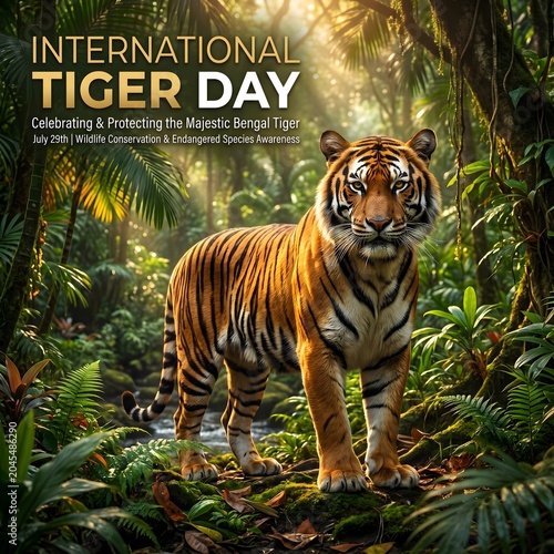 International Tiger Day Environmental Protection Theme with Magnificent Wild Tiger