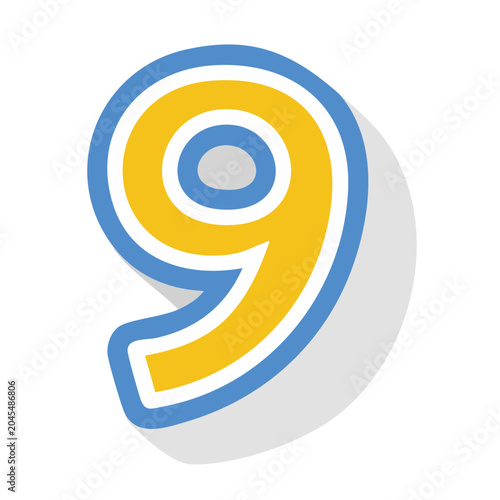 Yellow and blue number 9 icon with shadow