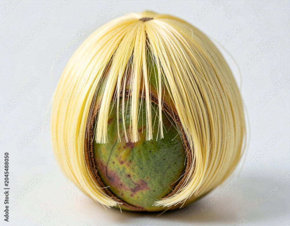 Obraz premium Freshly cut coconut with green interior and white flesh on white background