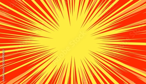 Comic style explosion burst background featuring yellow center and red radial speed lines