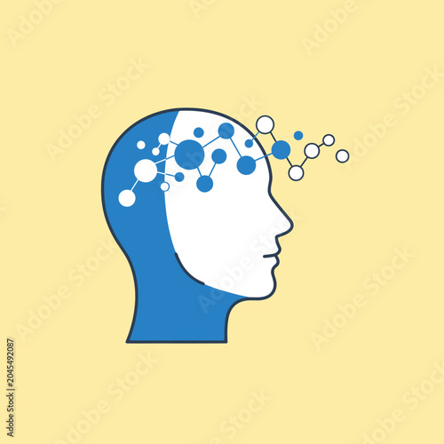 Abstract Brain Connections Concept, Human Head Silhouette