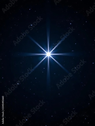 North star shining brightly in dark space background, darkness, cosmos