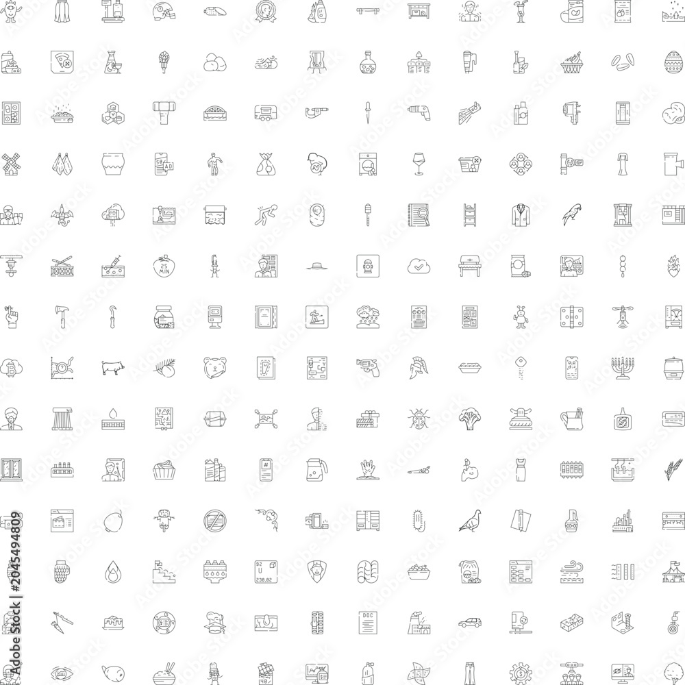 Fototapeta premium Large set of thin line vector icons representing various everyday objects, actions, and concepts for modern graphic design and user interface applications