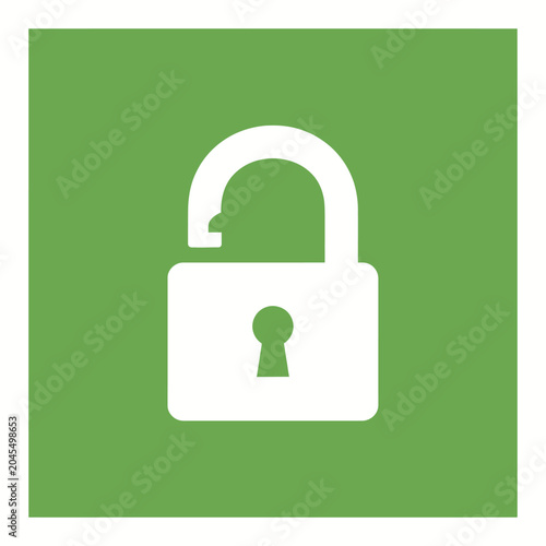 Unlocked padlock icon on green background
