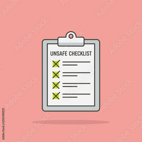 Unsafe Checklist Clipboard with Green X Marks - Danger Warning