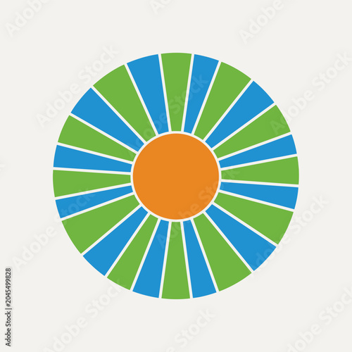 Abstract colorful circle with radiating segments, green and blue