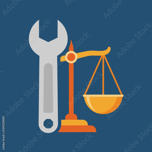 Wrench and Scales of Justice Icon - Legal Repair Concept
