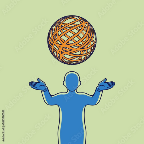Abstract Figure Balancing Globe, Concept of Global Balance