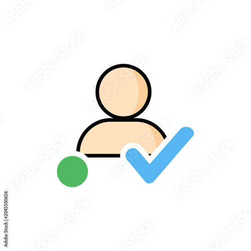 User profile verified icon, success checkmark and green dot