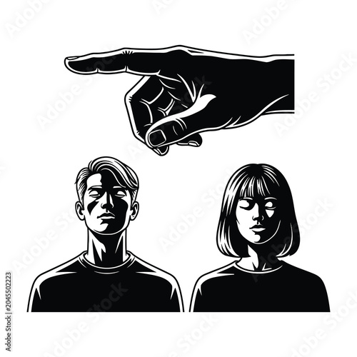 Cuadro en lienzo Pointing hand accusing man and woman
