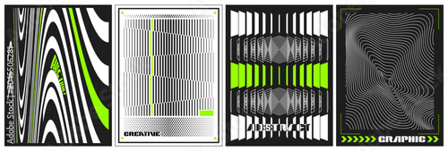Tableau sur toile Abstract geometric brutalist y2k posters, black white pattern
