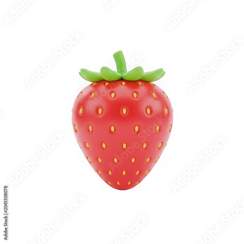 Bright red ripe strawberry with green leaves isolated on transparent background