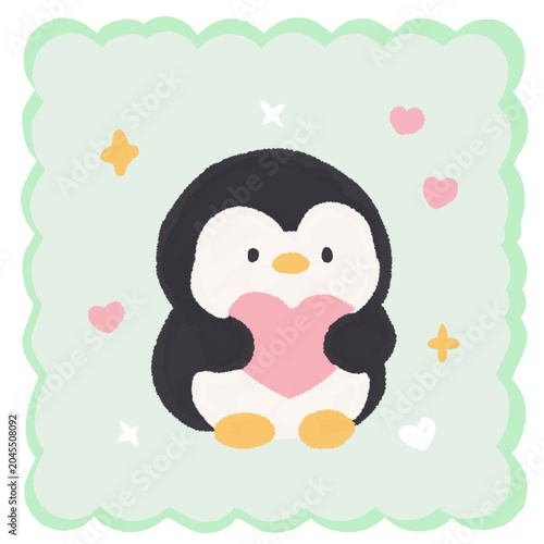 Konstfotografi Cute Penguin Holding Heart Stamp Sticker