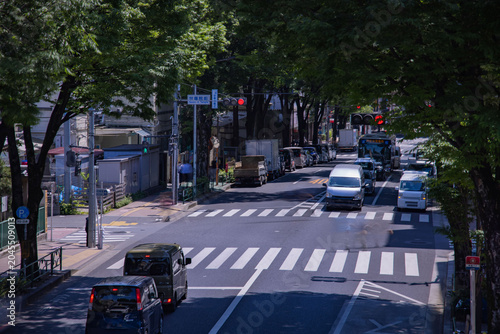 A cityscape of traffic jam at the downtown street in Tokyo telephoto shot