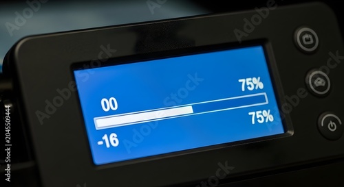 Digital screen displaying 75% progress bar and numbers