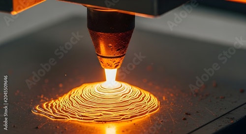 Laser cutting metal with glowing molten material