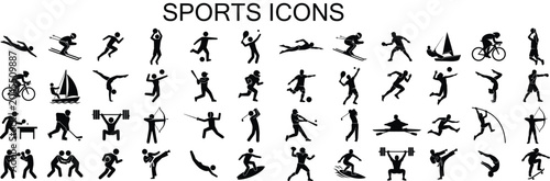 Photography Sports icons collection silhouettes of various athletic activities