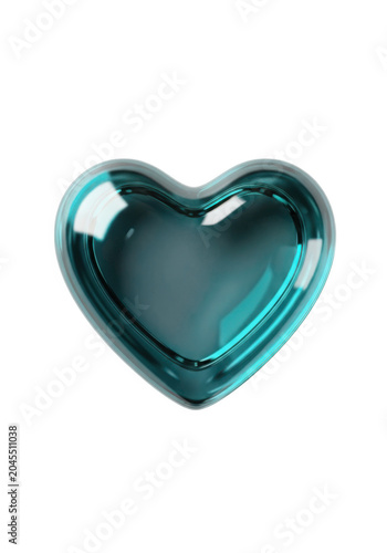 Fotografie A glossy, translucent teal glass heart shape isolated against a solid black back