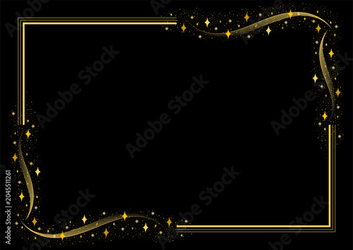 Golden Yellow Rectangle Border Frame With Glittering Star Pattern