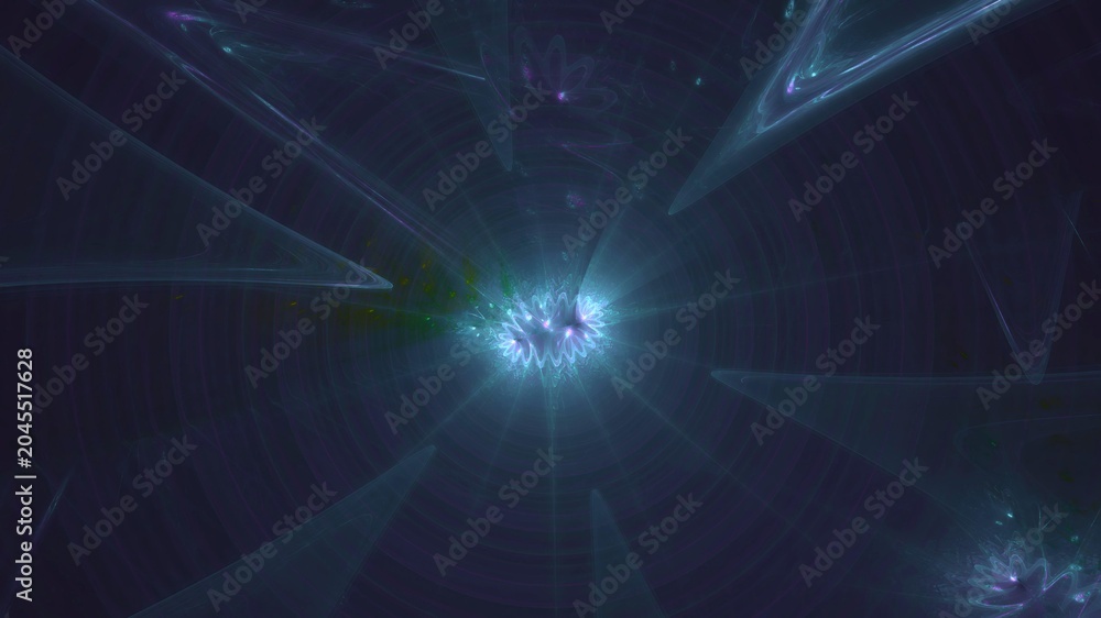 Obraz premium Illustration created as a 3D render without generative AI, neon quantum vortex abstract digital cybernetic background