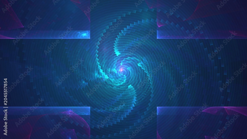 Fototapeta premium Illustration created as a 3D render without generative AI, neon quantum vortex abstract digital cybernetic background
