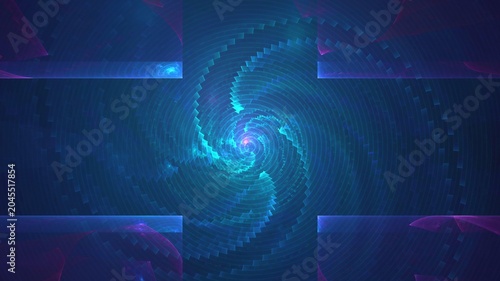 Illustration created as a 3D render without generative AI, neon quantum vortex abstract digital cybernetic background