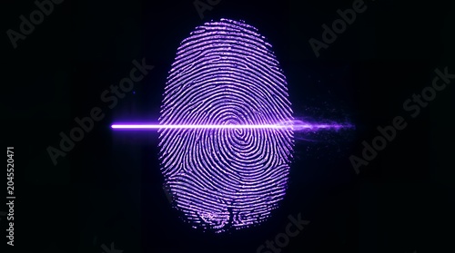Glowing Purple Fingerprint Scan for Digital Security and Biometric Identification