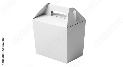 White cardboard gift box with handle on a plain background