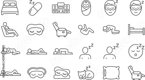 Cuadro en lienzo Sleep Rest and Relaxation Line Icon Set with Bed Pillow Eye Mask Sleeping Pill P