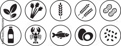 Foto Collection of common food allergy icons simple vector symbols for dietary inform