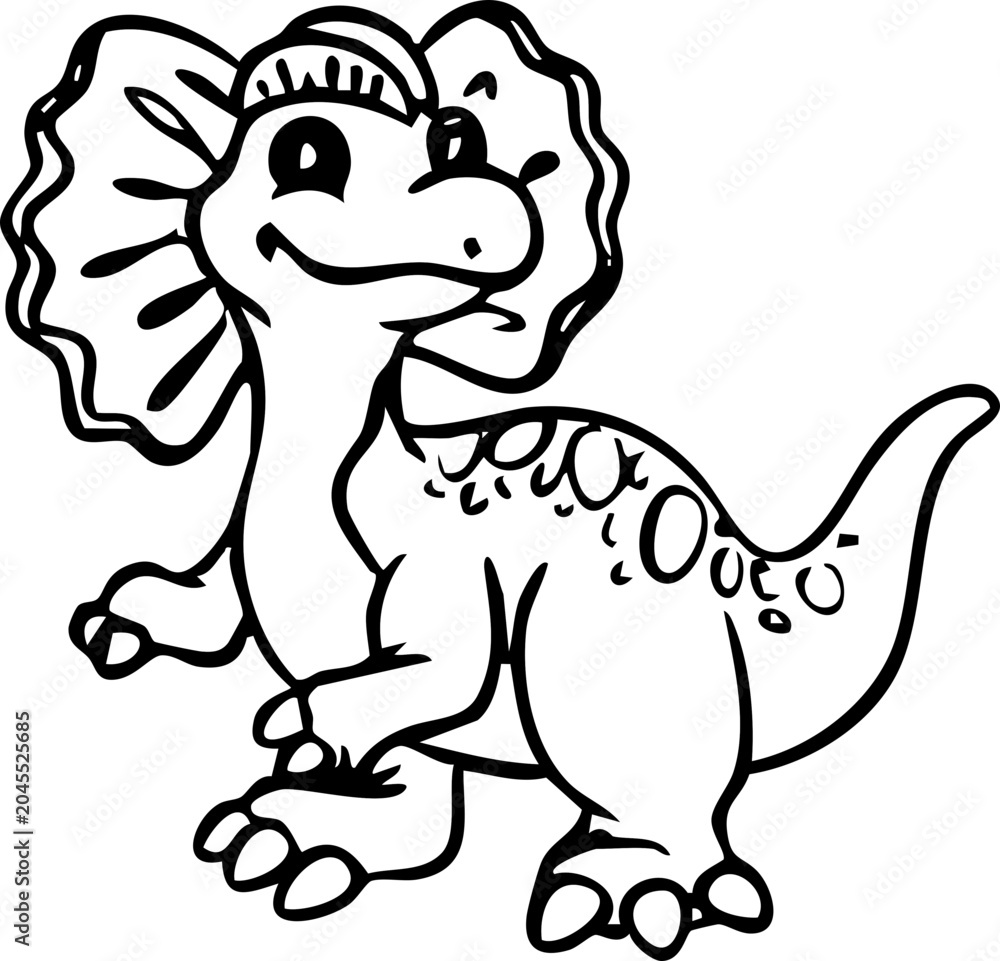Fototapeta premium Dinosaur Cute Dino Prehistoric Reptile Animal Line Art Cartoon Jurassic Wildlife Drawing Handdrawn Doodle Kids Children Education