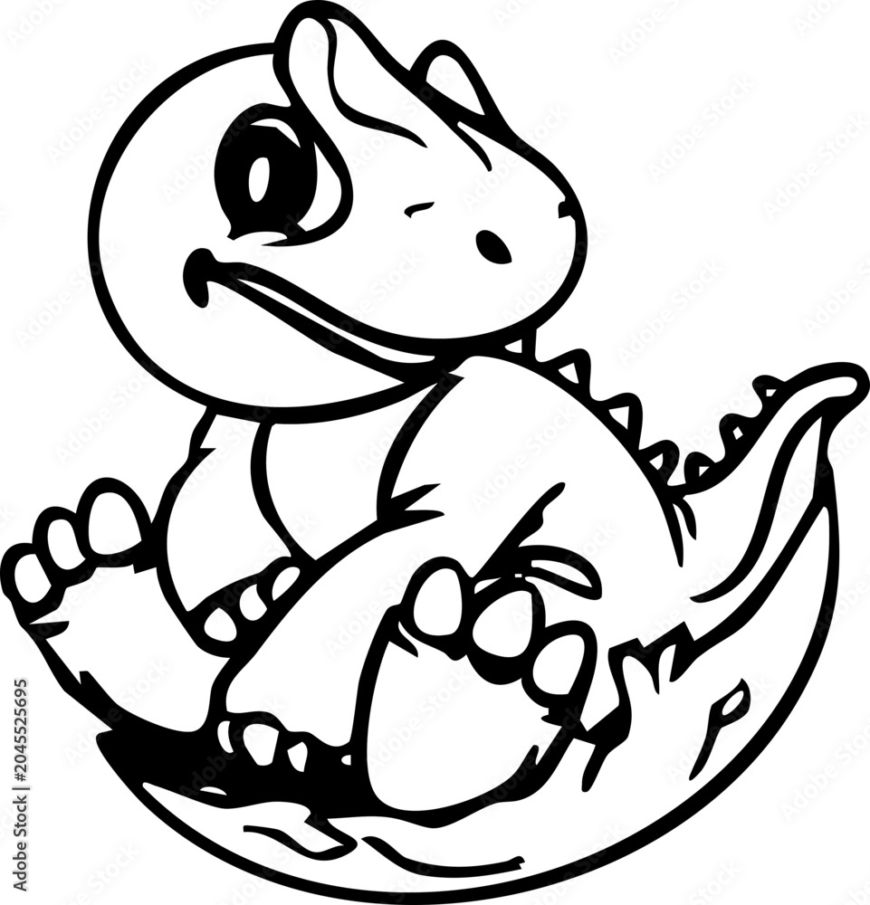 Obraz premium Dinosaur Cute Dino Prehistoric Reptile Animal Line Art Cartoon Jurassic Wildlife Drawing Handdrawn Doodle Kids Children Education