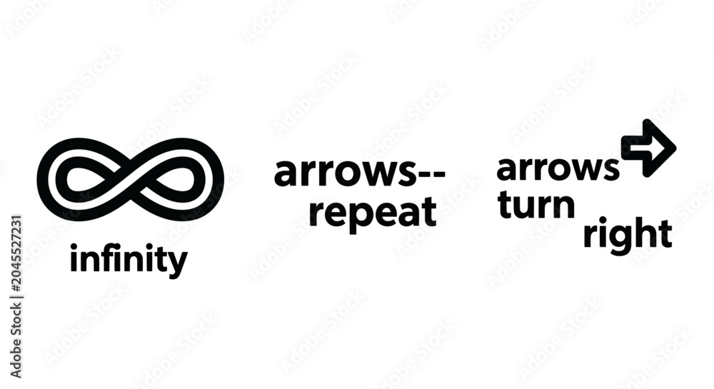 Fototapeta premium Set of infinity repeat turn right arrow icons representing and direction navigation symbols with infinity direction navigation continuous movement minimalist interface application geometry