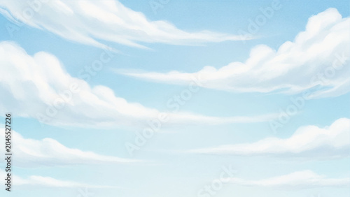 Tableau sur toile Painted blue sky background, with soft white, fluffy clouds, digital, of a brigh