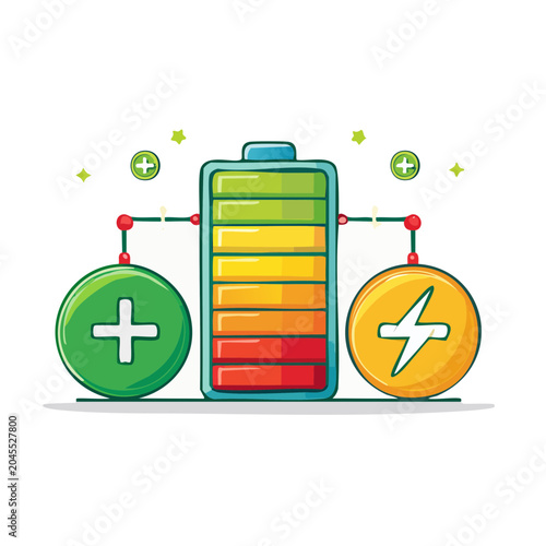 Battery charge level indicator with plus and lightning symbols