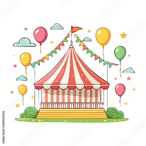 Circus tent with balloons and bunting
