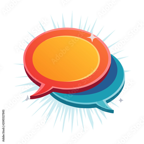 Colorful speech bubbles with starburst background