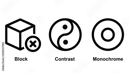 Graphic design concept icons set including cube block symbol yin yang contrast and monochrome circle with contrast monochrome geometry abstract minimalist composition creative structure