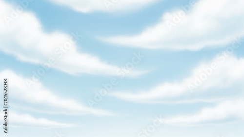Bild auf Leinwand Soft white clouds drifting across a clear, light blue sky, digital of a peaceful