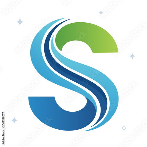 Modern Letter S Logo with Blue and Green Waves