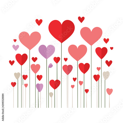 Heart shaped flowers on white background