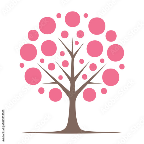 Stylized tree with pink circles on white background