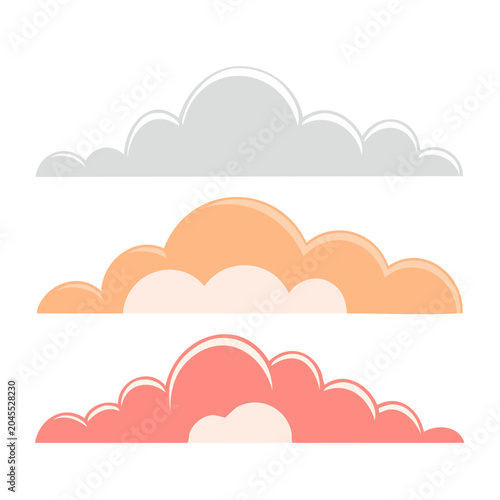 Three stylized clouds in different colors on white background